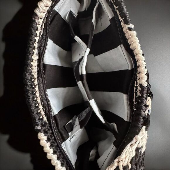 The Sak Knit Beaded Crochet Crossbody Shoulder Bag Taupe  NWOT! Handmade Crochet Shoulder Bag – Black & Beige with Beaded Details
